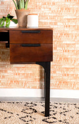 Portwall 4-Drawer Writing Desk Brown Mango And Matte Black An expansive tabletop brings plenty of room for a laptop and notebook - 991038 Pie's Variety Store