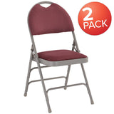 2 Pk. HERCULES Series Ultra-Premium Triple Braced Burgundy Fabric Metal Folding Chair with Easy-Carry Handle [2-HA-MC705AF-3-BY-GG] Fl Furniture