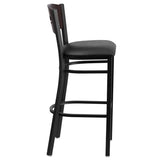 HERCULES Series Black 3 Circle Back Metal Restaurant Barstool - Walnut Wood Back
