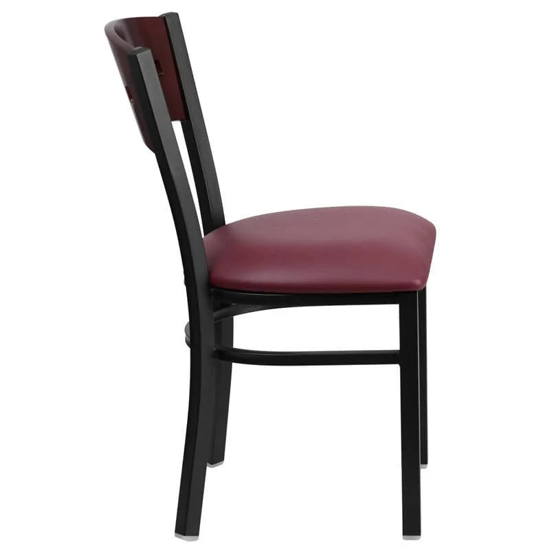HERCULES Series Black 4 Square Back Metal Restaurant Chair - Mahogany Wood Back