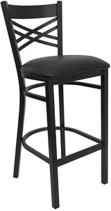 HERCULES Series Black ''X'' Back Metal Restaurant Barstool - Black Vinyl Seat [XU-6F8BXBK-BAR-BLKV-GG] Pie's Variety Store