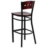 HERCULES Series Black 4 Square Back Metal Restaurant Barstool - Mahogany Wood Back & Seat [XU-DG-60515-MAH-BAR-MTL-GG] Pie's Variety Store
