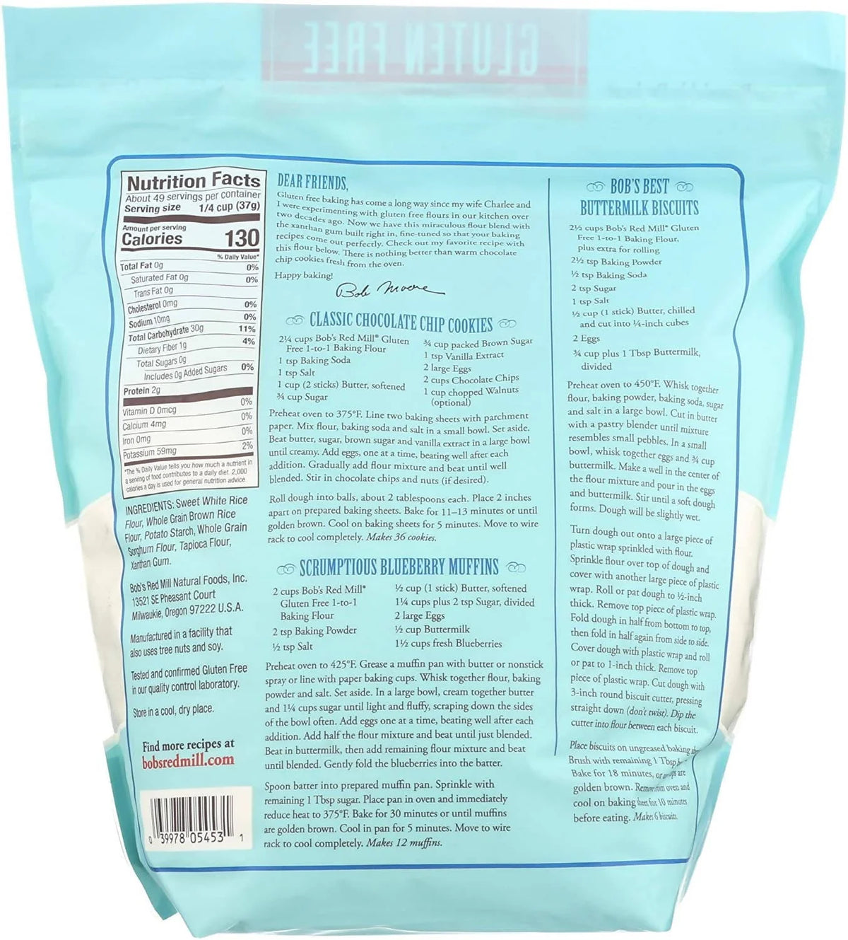Bobs Red Mill Gluten Free 1 to 1 Baking Flour 4lb Bag - 03997805453 Pie's Variety Store