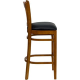 HERCULES Series Vertical Slat Back Cherry Wood Restaurant Barstool - Black Vinyl Seat [XU-DGW0008BARVRT-CHY-BLKV-GG] Pie's Variety Store