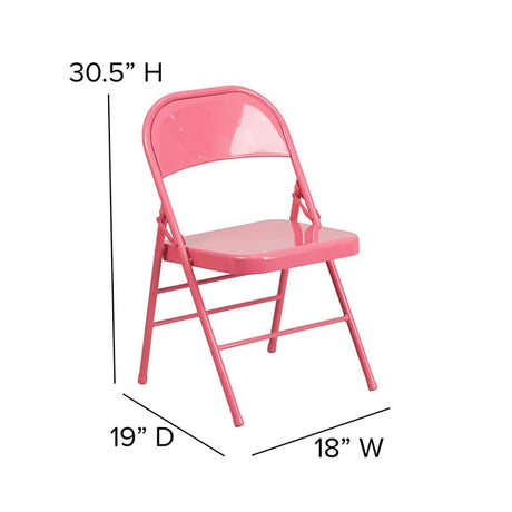 2 Pk. HERCULES COLORBURST Series Bubblegum Pink Triple Braced & Double Hinged Metal Folding Chair [2-HF3-PINK-GG] Fl Furniture