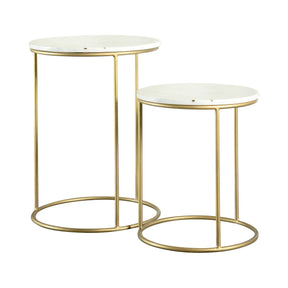 2-Piece Round Marble Top Nesting Tables White And Gold - 935849 Pie's Variety Store