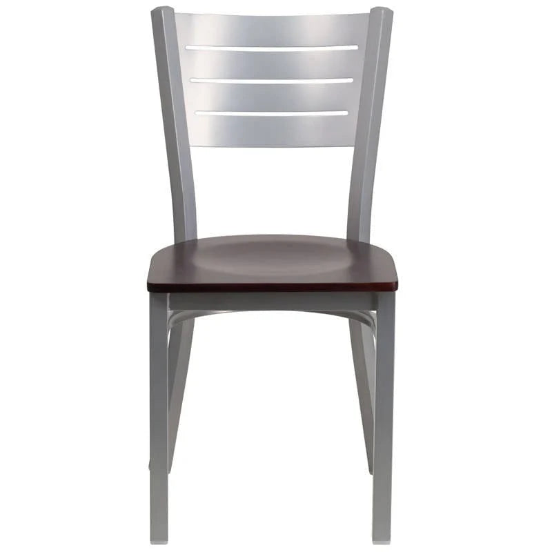 HERCULES Series Silver Slat Back Metal Restaurant Chair - Cherry Wood Seat [XU-DG-60401-CHYW-GG] Pie's Variety Store