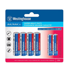 WESTINGHOUSE SUPER HEAVY DUTY AA 4PK W/BONUS 2XAAA FREE - 4R6P2R03PBP EBUYSTT