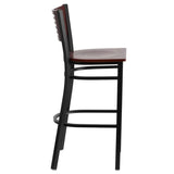 HERCULES Series Black Slat Back Metal Restaurant Barstool - Mahogany Wood Back & Seat [XU-DG-6H1B-MAH-BAR-MTL-GG] Pie's Variety Store