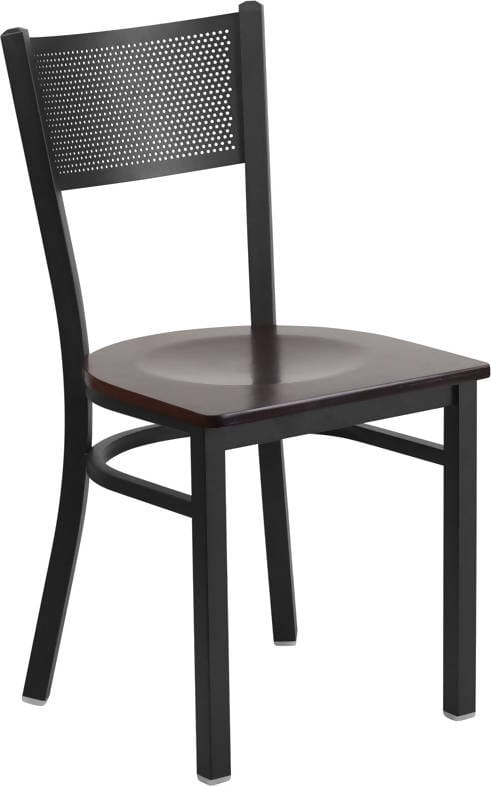 HERCULES Series Black Grid Back Metal Restaurant Chair - Cherry Wood Seat [XU-DG-60115-GRD-CHYW-GG] Pie's Variety Store