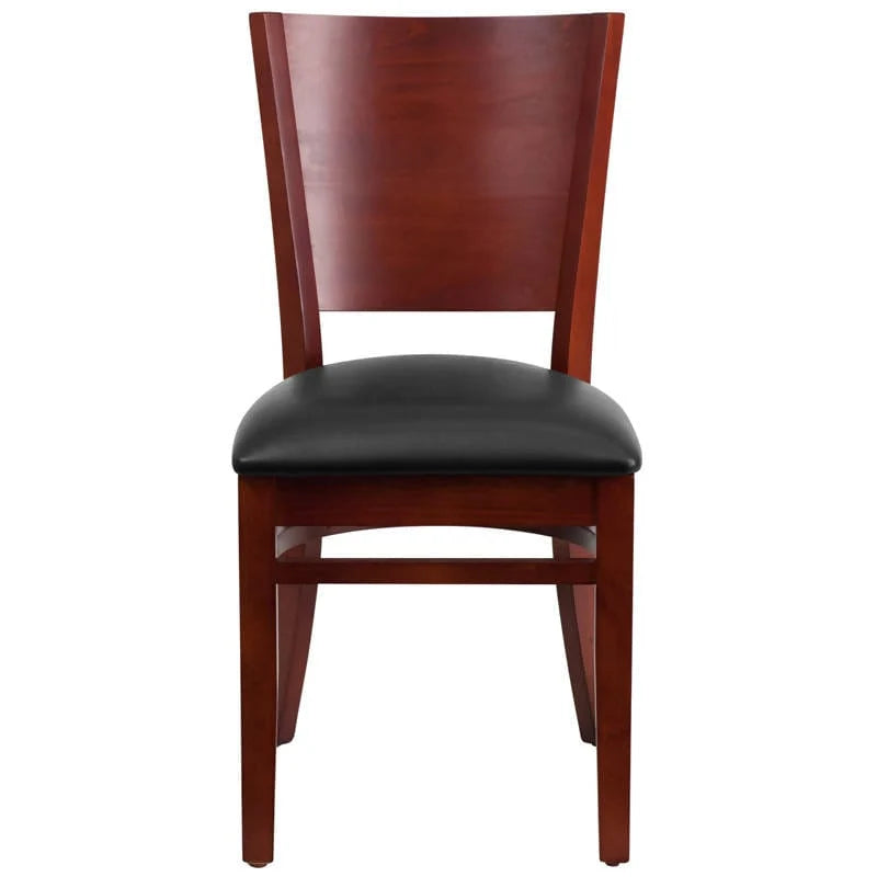 Lacey Series Solid Back Mahogany Wood Restaurant Chair - Black Vinyl Seat [XU-DG-W0094B-MAH-BLKV-GG] Pie's Variety Store