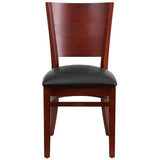 Lacey Series Solid Back Mahogany Wood Restaurant Chair - Black Vinyl Seat [XU-DG-W0094B-MAH-BLKV-GG] Pie's Variety Store