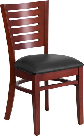 Darby Series Slat Back Mahogany Wood Restaurant Chair - Black Vinyl Seat [XU-DG-W0108-MAH-BLKV-GG] Pie's Variety Store