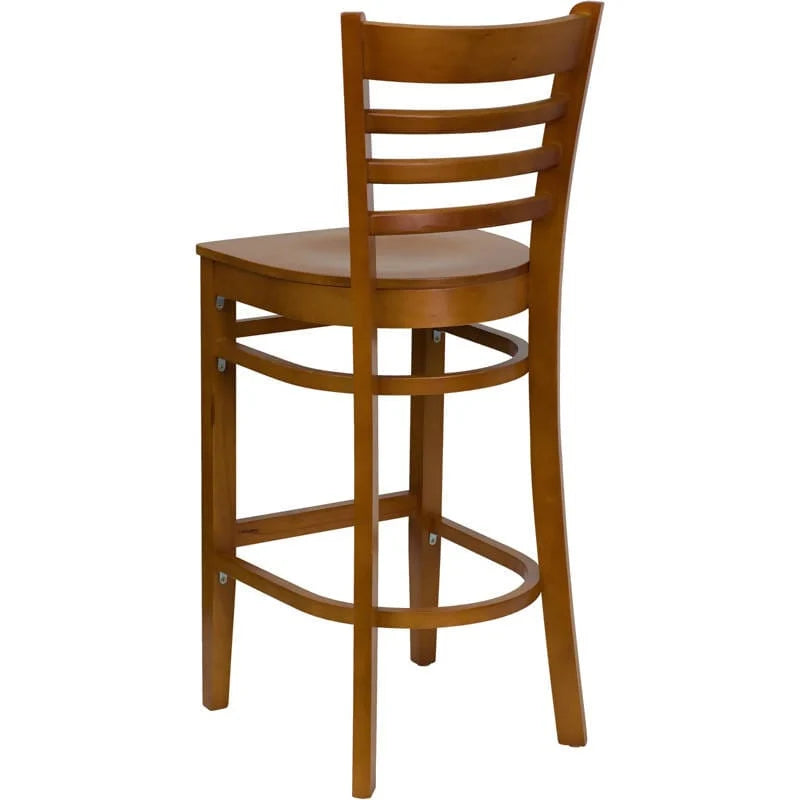 HERCULES Series Ladder Back Cherry Wood Restaurant Barstool [XU-DGW0005BARLAD-CHY-GG] Pie's Variety Store