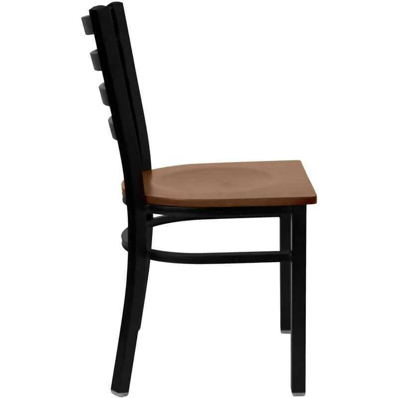 HERCULES Series Black Ladder Back Metal Restaurant Chair - Cherry Wood Seat [XU-DG694BLAD-CHYW-GG] Pie's Variety Store