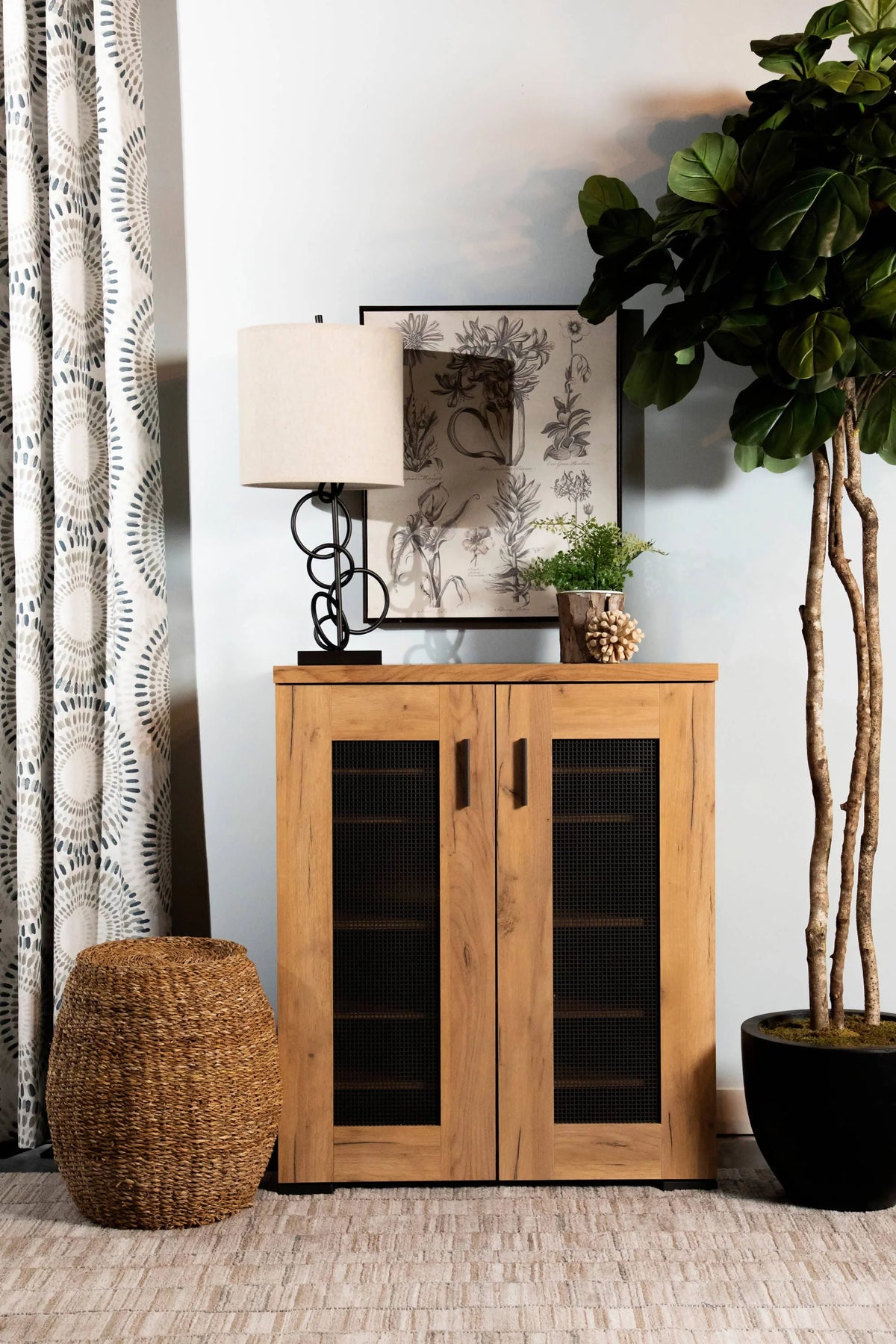 Metal Mesh Door Accent Cabinet Golden Oak - 951107 Pie's Variety Store