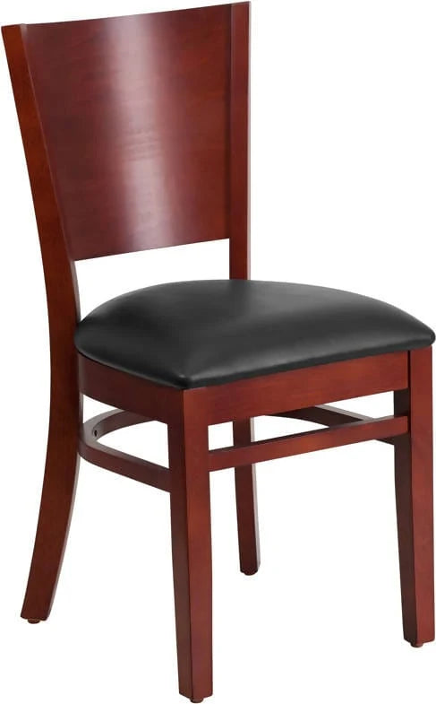 Lacey Series Solid Back Mahogany Wood Restaurant Chair - Black Vinyl Seat [XU-DG-W0094B-MAH-BLKV-GG] Pie's Variety Store