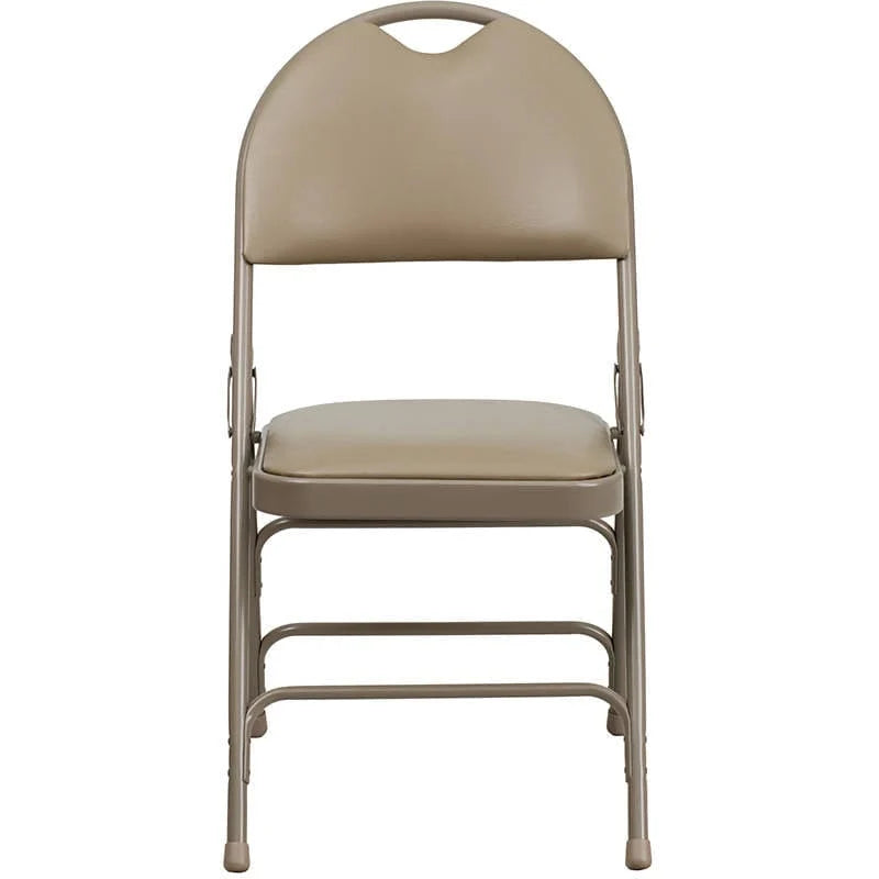 2 Pk. HERCULES Series Ultra-Premium Triple Braced Beige Vinyl Metal Folding Chair with Easy-Carry Handle [2-HA-MC705AV-3-BGE-GG] Fl Furniture