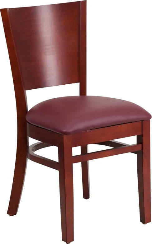 Lacey Series Solid Back Mahogany Wood Restaurant Chair - Black Vinyl Seat [XU-DG-W0094B-MAH-BLKV-GG] Pie's Variety Store