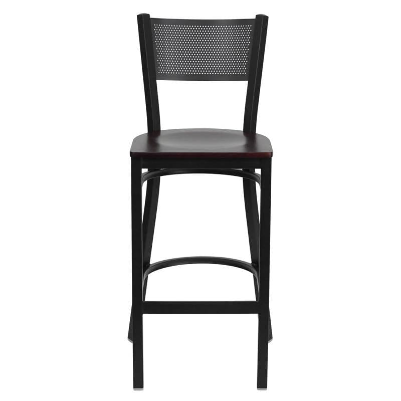 HERCULES Series Black Grid Back Metal Restaurant Barstool - Cherry Wood Seat [XU-DG-60116-GRD-BAR-CHYW-GG] Pie's Variety Store