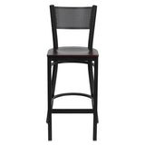HERCULES Series Black Grid Back Metal Restaurant Barstool - Cherry Wood Seat [XU-DG-60116-GRD-BAR-CHYW-GG] Pie's Variety Store