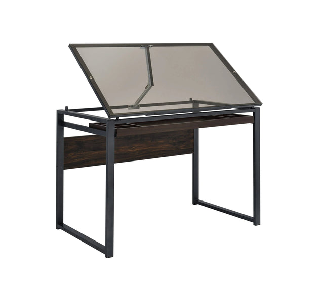 Pantano Glass Top Drafting Desk Dark Gunmetal And Chestnut versatile placement in your office- 805571 coastmega