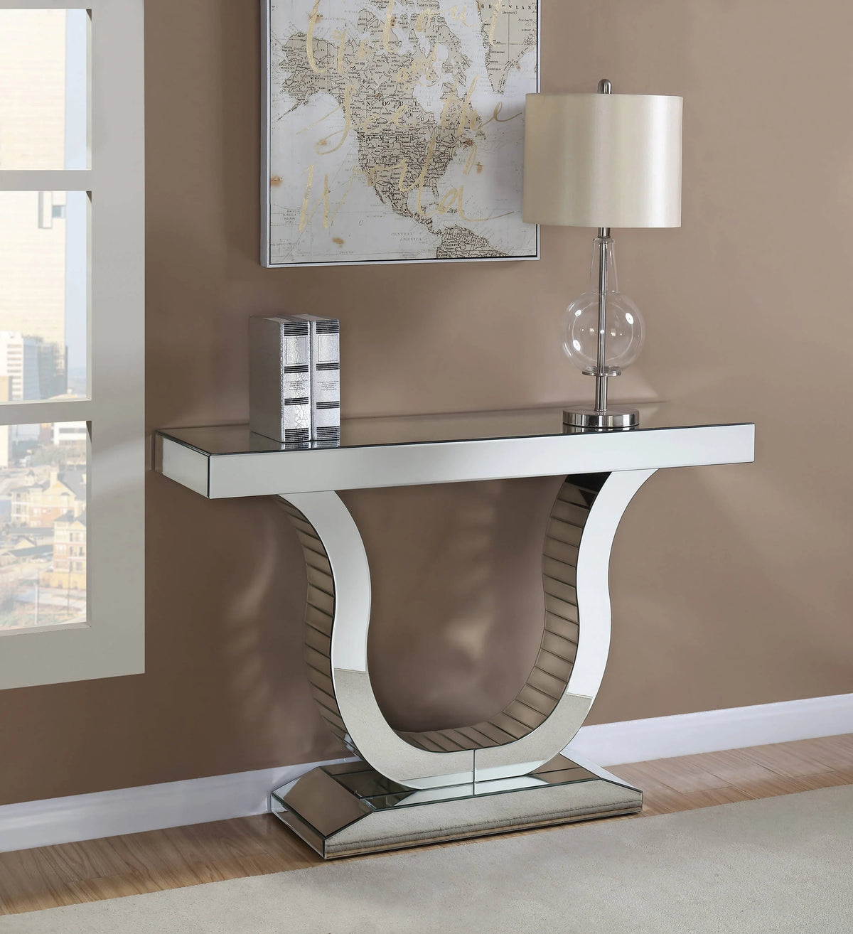 Console Table With U-Shaped Base Clear Mirror - 930010 Pie's Variety Store