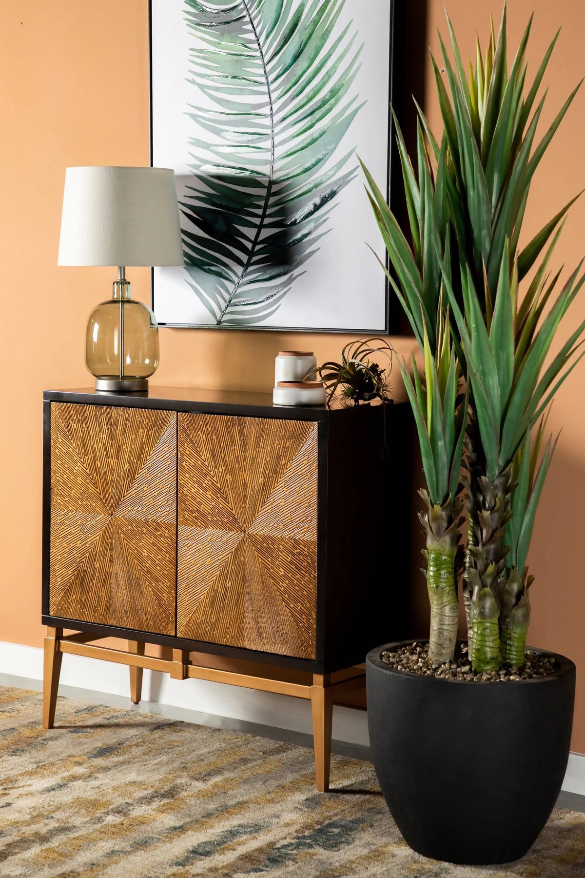 Sunburst 2-Door Accent Cabinet Brown And Antique Gold - 953496 Pie's Variety Store