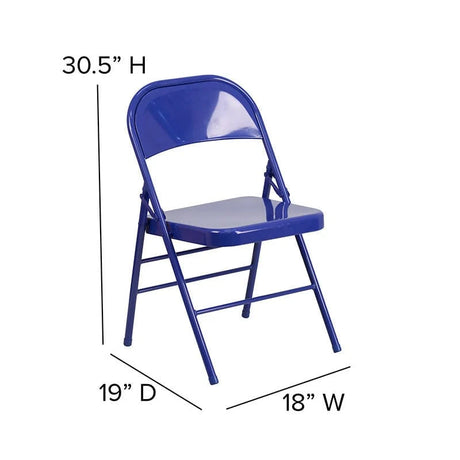 2 Pk. HERCULES COLORBURST Series Cobalt Blue Triple Braced & Double Hinged Metal Folding Chair [2-HF3-BLUE-GG] Fl Furniture