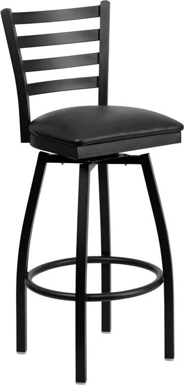 HERCULES Series Black Ladder Back Swivel Metal Barstool - Black Vinyl Seat [XU-6F8B-LADSWVL-BLKV-GG] Pie's Variety Store