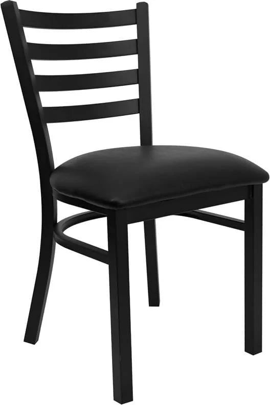 HERCULES Series Black Ladder Back Metal Restaurant Chair - Black Vinyl Seat [XU-DG694BLAD-BLKV-GG] Pie's Variety Store