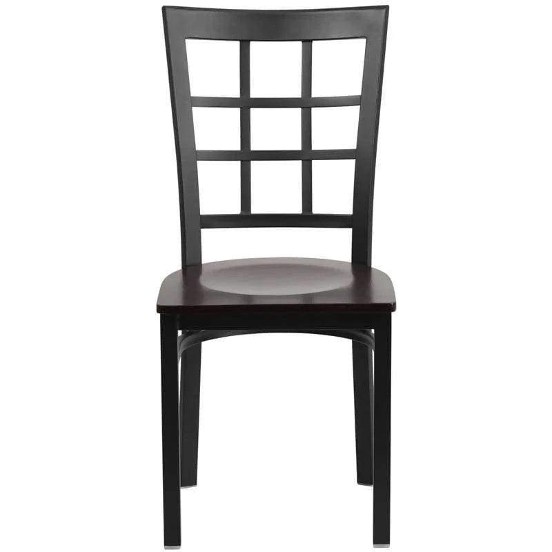 HERCULES Series Black Window Back Metal Restaurant Chair - Cherry Wood Seat [XU-DG6Q3BWIN-CHYW-GG] Pie's Variety Store