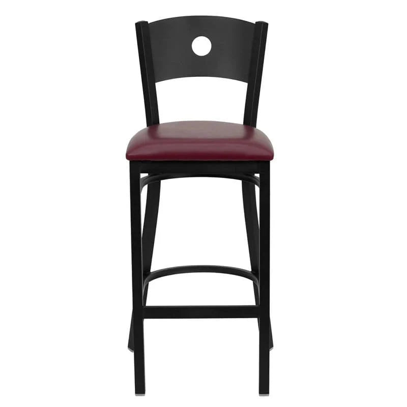 HERCULES Series Black Circle Back Metal Restaurant Barstool - Black Vinyl Seat [XU-DG-60120-CIR-BAR-BLKV-GG] Pie's Variety Store