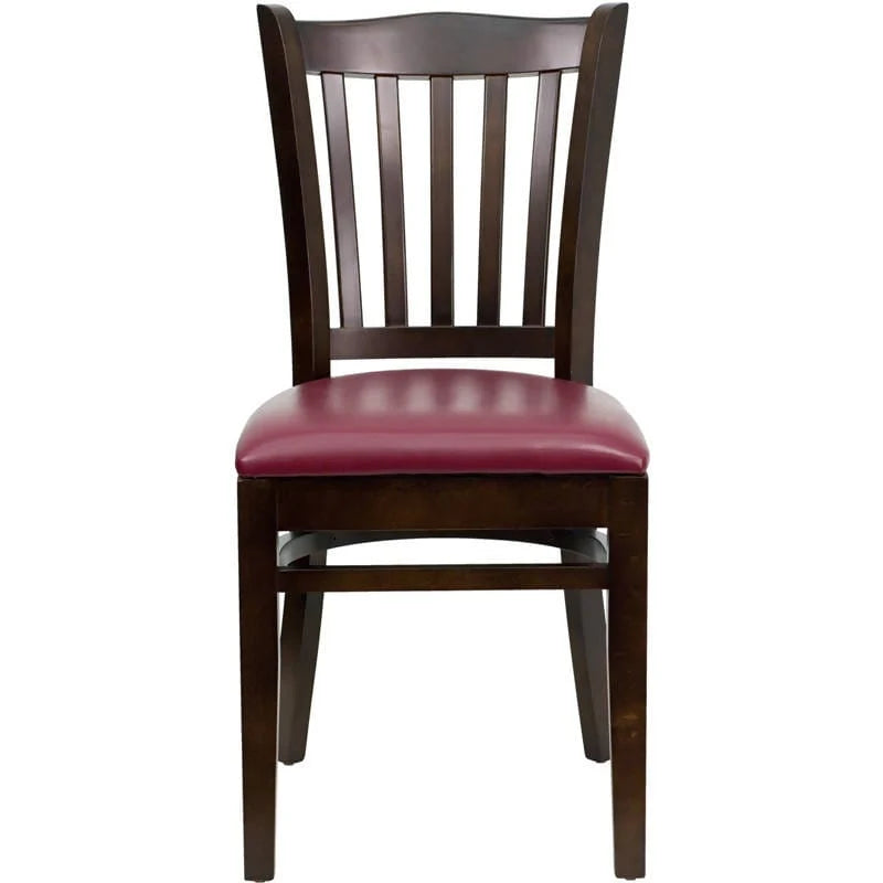 HERCULES Series Vertical Slat Back Walnut Wood Restaurant Chair - Black Vinyl Seat [XU-DGW0008VRT-WAL-BLKV-GG] Pie's Variety Store