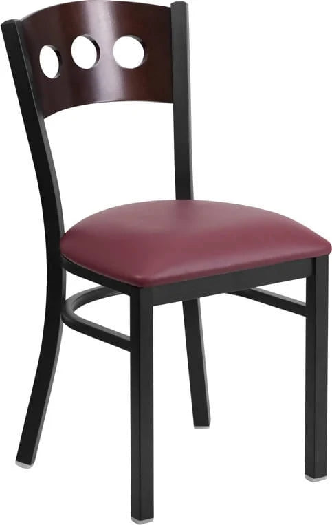 HERCULES Series Black 3 Circle Back Metal Restaurant Chair - Walnut Wood Back