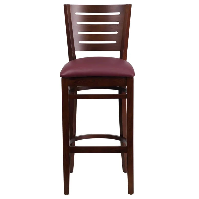 Darby Series Slat Back Walnut Wood Restaurant Barstool - Black Vinyl Seat [XU-DG-W0108BBAR-WAL-BLKV-GG] Pie's Variety Store