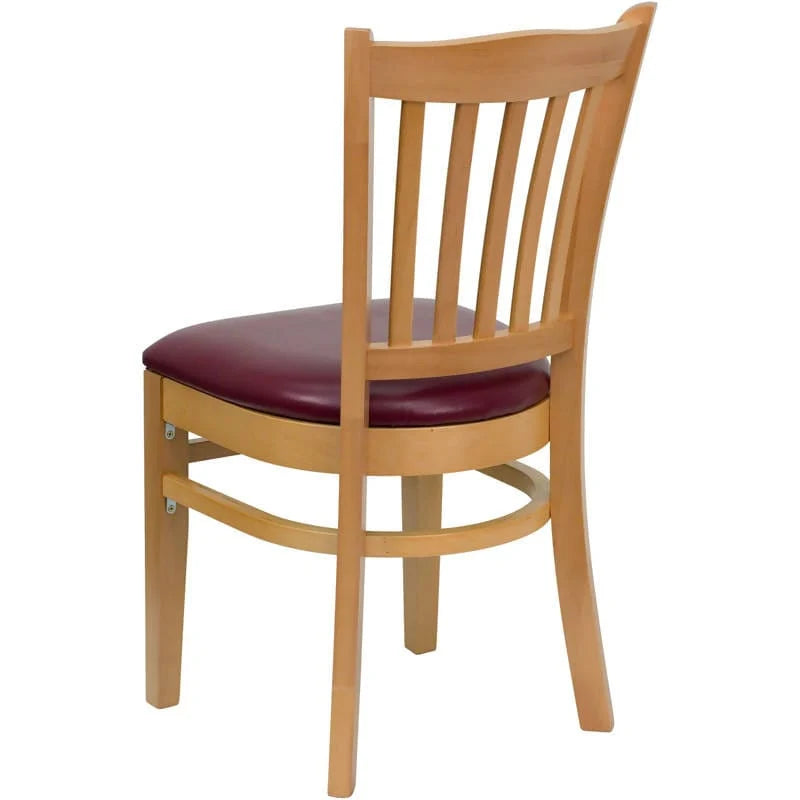 HERCULES Series Vertical Slat Back Natural Wood Restaurant Chair - Black Vinyl Seat [XU-DGW0008VRT-NAT-BLKV-GG] Pie's Variety Store