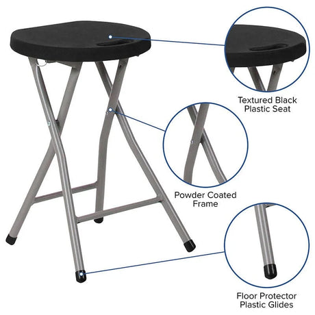 2 Pack Foldable Stool with Black Plastic Seat and Titanium Gray Frame [2-DAD-YCD-30-GG] Fl Furniture
