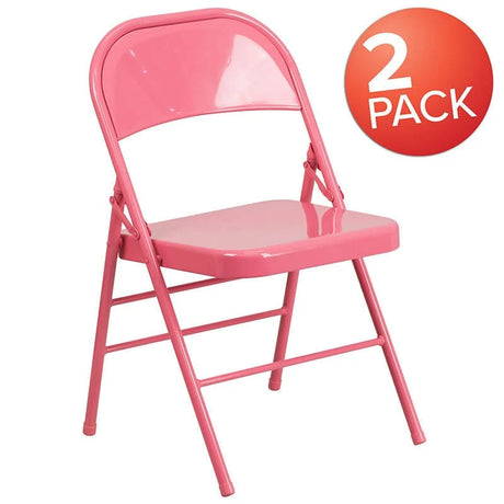 2 Pk. HERCULES COLORBURST Series Bubblegum Pink Triple Braced & Double Hinged Metal Folding Chair [2-HF3-PINK-GG] Fl Furniture