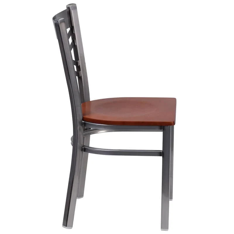 HERCULES Series Clear Coated ''X'' Back Metal Restaurant Chair - Cherry Wood Seat [XU-6FOB-CLR-CHYW-GG] Pie's Variety Store