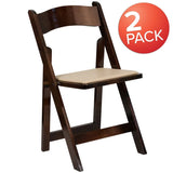 2 Pk. HERCULES Series Fruitwood Wood Folding Chair with Vinyl Padded Seat [2-XF-2903-FRUIT-WOOD-GG] Fl Furniture