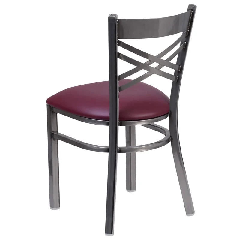 HERCULES Series Clear Coated ''X'' Back Metal Restaurant Chair - Black Vinyl Seat [XU-6FOB-CLR-BLKV-GG] Pie's Variety Store