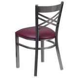 HERCULES Series Clear Coated ''X'' Back Metal Restaurant Chair - Black Vinyl Seat [XU-6FOB-CLR-BLKV-GG] Pie's Variety Store