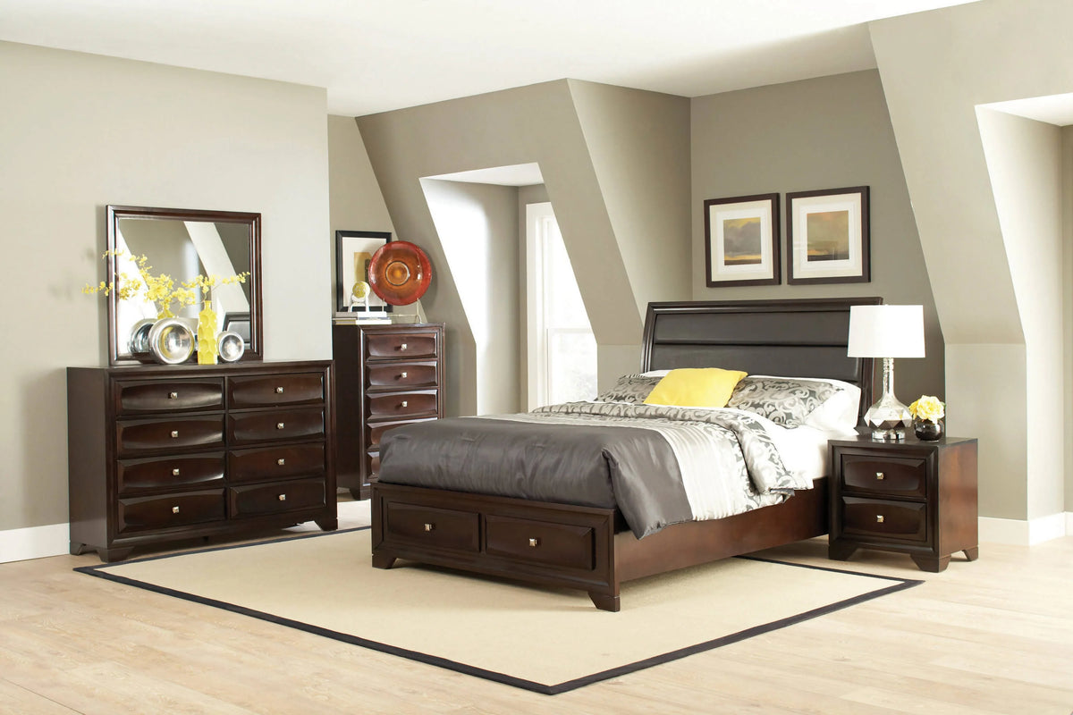 Jaxson Eastern King Storage Bed With Upholstered Headboard Cappuccino - 203481KE Pie's Variety Store