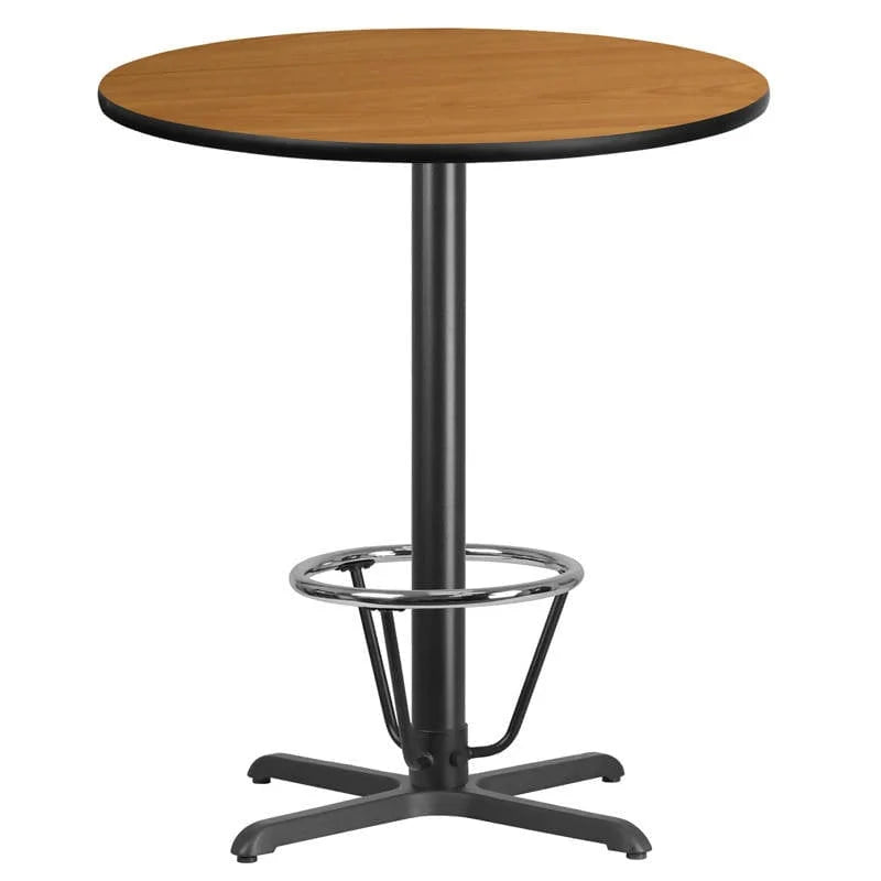 36'' Round Black Laminate Table Top with 30'' x 30'' Bar Height Table Base and Foot Ring [XU-RD-36-BLKTB-T3030B-3CFR-GG] Pie's Variety Store