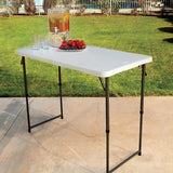 Lifetime Folding Table 4' Rectangular Lifetime 4 Foot Adjustable Fold In Half Tables are constructed of high density polyethylene and have three adjustable height settings - 4429 Hannah Frederick