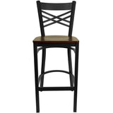 HERCULES Series Black ''X'' Back Metal Restaurant Barstool - Cherry Wood Seat [XU-6F8BXBK-BAR-CHYW-GG] Pie's Variety Store