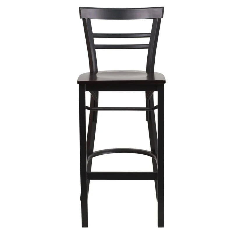 HERCULES Series Black Two-Slat Ladder Back Metal Restaurant Barstool - Cherry Wood Seat [XU-DG6R9BLAD-BAR-CHYW-GG] Pie's Variety Store