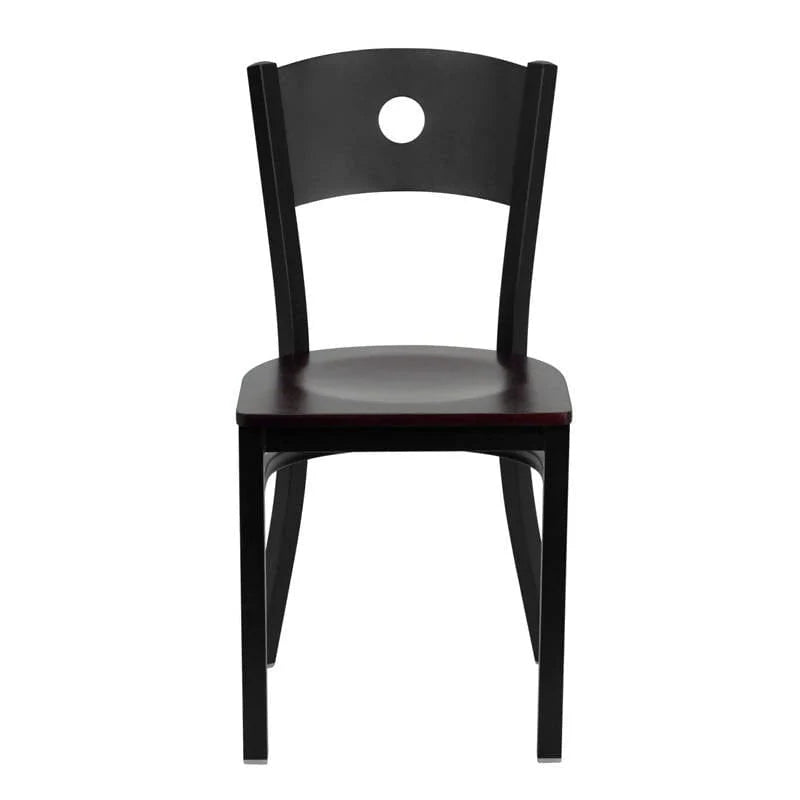HERCULES Series Black Circle Back Metal Restaurant Chair - Cherry Wood Seat [XU-DG-60119-CIR-CHYW-GG] Pie's Variety Store