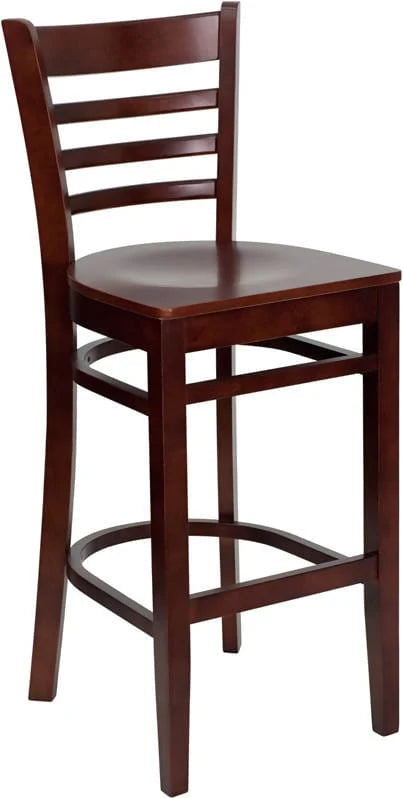 HERCULES Series Ladder Back Mahogany Wood Restaurant Barstool [XU-DGW0005BARLAD-MAH-GG] Pie's Variety Store